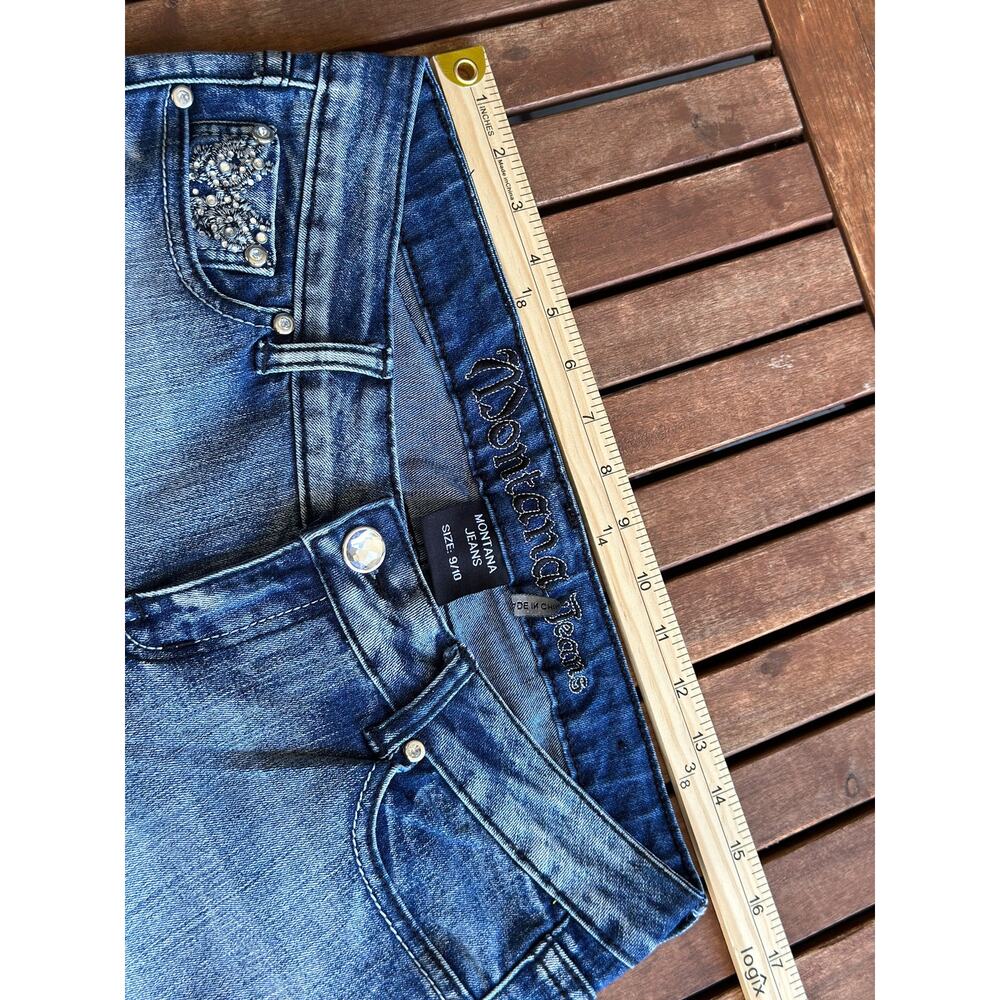 Vintage Y2K Montana Jeans Women's 9/10 Bedazzled Pockets Low-Rise Skinny Denim - Picture 9 of 10